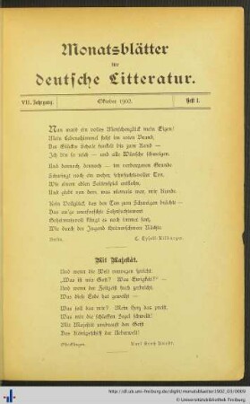 Oktober 1902, Heft 1.
