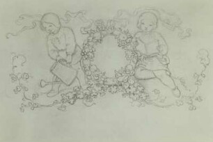 Vignette mit 2 Kindern (zwei Knaben am Kranz)
