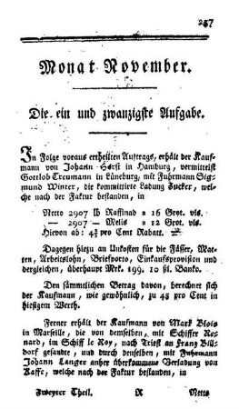 Monat November. Die ein und zwanzigste Aufgabe. - Die zwey und zwanzigste Aufgabe.