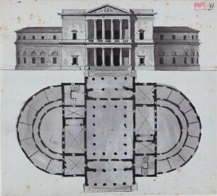 Umformung der Villa Cornaro bei Piombino (Palladio) - Ansicht und Grundriss
