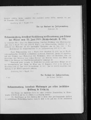 Bekanntmachung, betreffend Meldungen zur ersten juristischen Prüfung in Leipzig