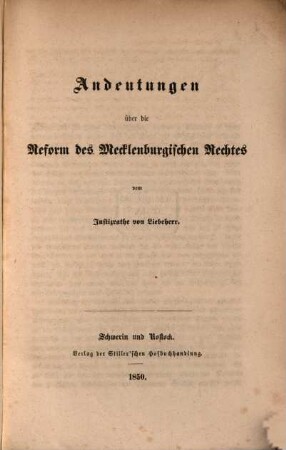 Andeutungen über die Reform des Mecklenburgischen Rechtes