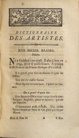Dictionnaire Des Artistes, Dont Nous Avons Des Estampes : Avec Une Notice Detaillée De Leurs Ouvrages Gravés, Tome Second. Contenant La Lettre B-Biz.
