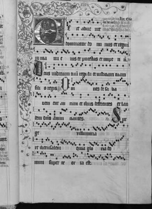 Graduale (Benediktinerhandschrift) — Initiale E und Teilbordüre, Folio 11recto