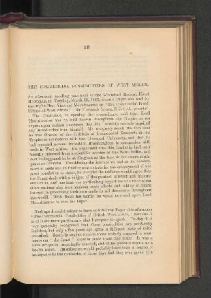 The Commercial Possibilities of West Africa. By the Right Hon. Viscount Mountmorres.