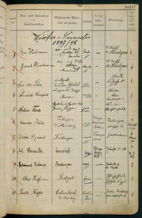 Wintersemester 1897/1898. Rektorat Edmund Pfleiderer