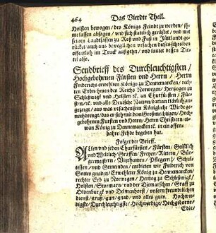 Sendbrieff des Durchleuchtigsten / Hochgebohrnen Fürsten und Herrn / Herrn Friderichs erwehlten Königs zu Dennemarcken / [...].