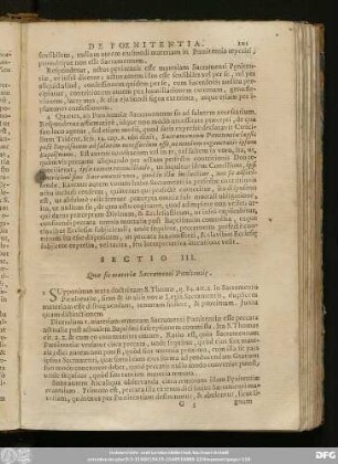 Sectio III. Quae sit materia Sacramenti Poenitenti[a]e.