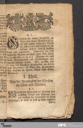 I. Theil. Von der Freudigkeit der Christen im Leben und Sterben.