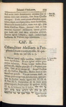 Cap. II. Ostenditur Messiam a Prophetis Deum vocatu esse, & quidem ex Jes. IX. v. 5.