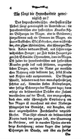 Wo fängt die Hypochondrie gemeiniglich an?