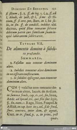 Titulus VII. De alimentis domino a subditis praestandis