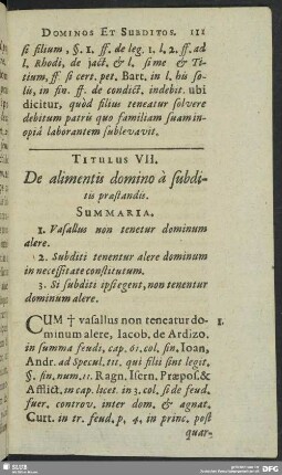 Titulus VII. De alimentis domino a subditis praestandis