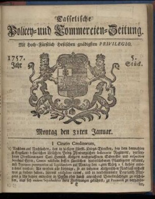 5. Stueck, Montag den 31ten Januar 1757