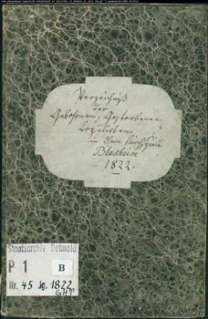 Kirchenbuchduplikate der evangelischen Gemeinde Blasheim, Kreis Lübbecke (GHT 1822) (Gemeinde: Evangelische Gemeinde Blasheim, Kreis Lübbecke)