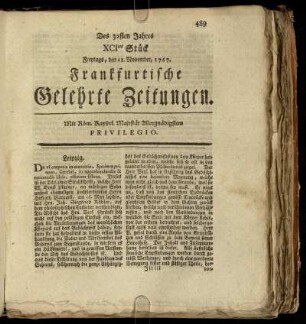 XCItes Stück Freytags, den 13. November 1767. - Ctes Stück Dienstags, den 15. December, 1767