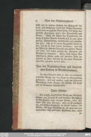 Von der Regierungsform und bürgerlichen Policey in Grosbrittanien.