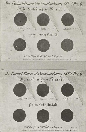 Die Contact-Phasen beim Venusdurchgang 1882 Dec. 6. : Cyanotypie, Aufn. 1882