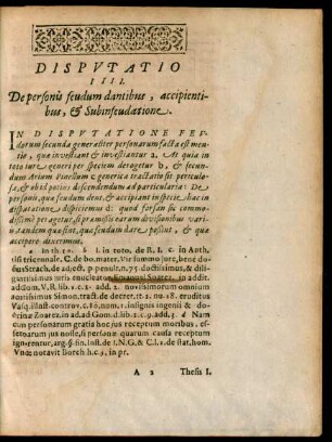 Disputatio IIII. De personis feudum dantibus, accipientibus, et Subinfeudatione.