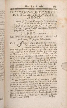 Epistola Catholica II. B. Joannis Apost. Caput unicum.