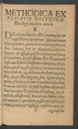 Methodica Explicatio Doctrinae Decalogi eiusdem autoris.