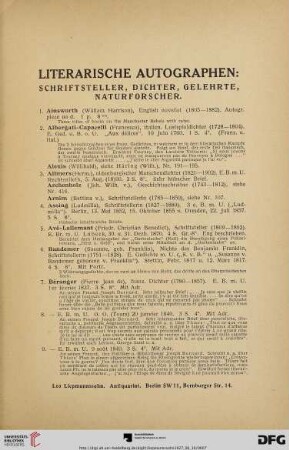 Literarische Autographen (Nr. 1-433)