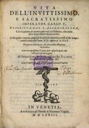 La vita dell'invitissimo e sacratissimo imperatore Carlo quinto