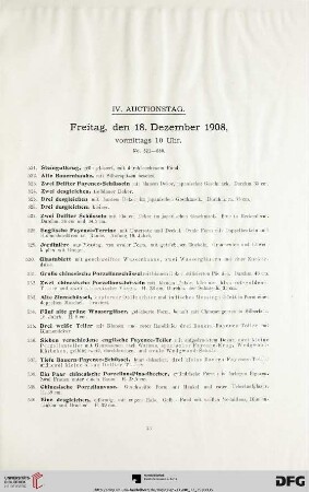IV. Auctionstag: Freitag, den 18. Dezember 1908, vormittags 10 Uhr (Nr. 521-680)