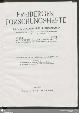 Angewandte Geophysik und Markscheidewesen