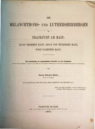 Neujahrsblatt des Vereins für Geschichte und Altertumskunde zu Frankfurt a.M.. 1861