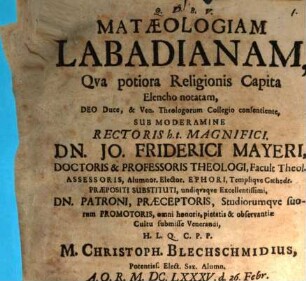 Matæologiam Labadianam, Qua potiora Religionis Capita Elencho notatam ...