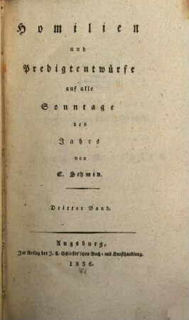 Homilien auf alle Sonntage des Jahres, 3. (1836)