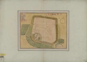Stadtplan von Zörbig, Handzeichnung, um 1750? : Zörwigk. - [S.l.] , [1750?]. - 1 Kt. : Handzeichn. ; 42 x 32 cm