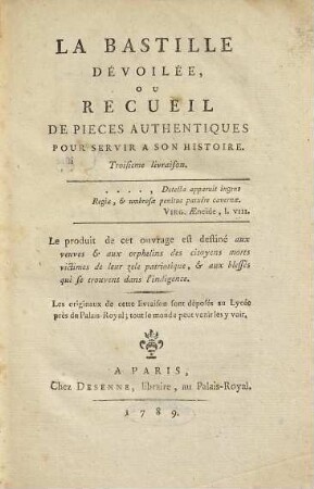 La Bastille dévoilée, ou recueil de pièces authentiques pour servir à son histoire, 3