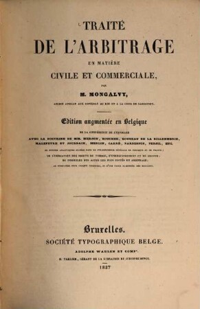 Traité de l'arbitrage en matière civile et commerciale