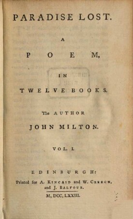 Paradise Lost : A Poem, In Twelve Books, 1