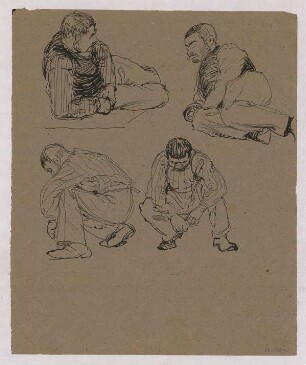 Bewegungsstudien eines Mannes : Vier Darstellungen eines Mannes, hockend und liegend