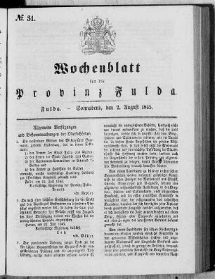 Nr. 31, Ausgabe vom 2. August 1845