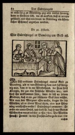 Die 31. Historie. Wie Eulenspiegel in Bamberg um Geld aß