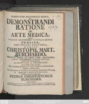 Dissertatio Inauguralis Medica, De Demonstrandi Ratione In Arte Medica