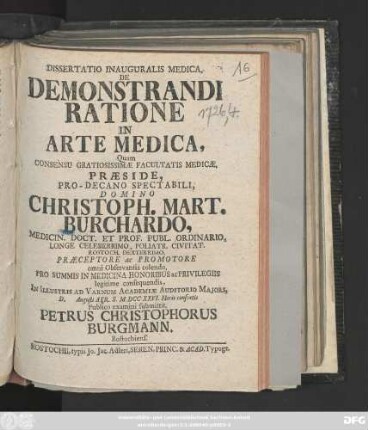 Dissertatio Inauguralis Medica, De Demonstrandi Ratione In Arte Medica