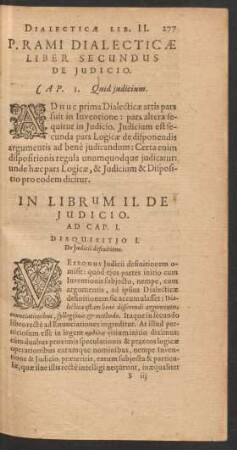 P. Rami Dialecticae Liber Secundus De Iudicio.
