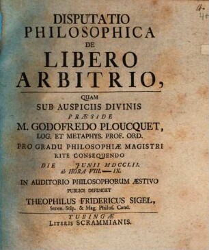 Disputatio philosophica de libero arbitrio