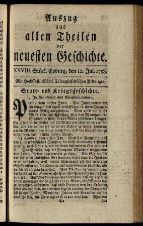 XXVIII. Stück. Coburg, den 12. Jul. 1758.