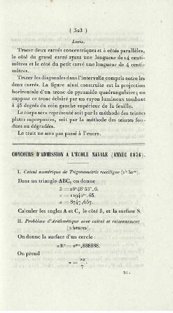 Concours d'admission a l'École Navale (année 1876).