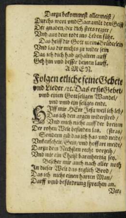 Folgen etliche feine Gebete und Lieder/ etc. ...
