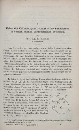 IX. Ueber die Krümmungsmittelpunkte der Balmcurven in ebenen ähnlich-veränderlichen Systemen.
