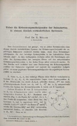 IX. Ueber die Krümmungsmittelpunkte der Balmcurven in ebenen ähnlich-veränderlichen Systemen.