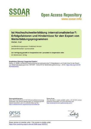 Ist Hochschulweiterbildung internationalisierbar?: Erfolgsfaktoren und Hindernisse für den Export von Weiterbildungsprogrammen