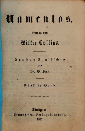 Namenlos : Roman von Wilkie Collins. Aus dem Englischen von G. Fink, 5